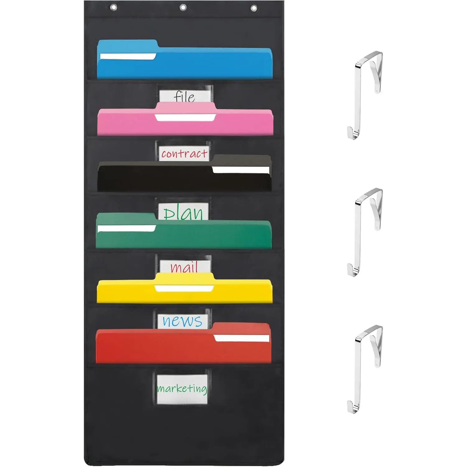 Black 6-Pocket Hanging Wall File Organizer, Pocket Chart for Classroom, Office, Home