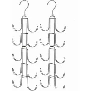 2 Pack Handbag Purse Organizer for Closet Bag Rack Hanger with 10 Big Hooks 360° Rotation Collapsible Space Saving Hanger for Handbag Belt Scarve Tie Display Silver