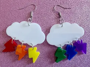 Rainbow Lightning Earrings: Laser Cut Acrylic Rainbow Clouds, Pride, Lightning Bolts, LGBTQ, Lightning, Best Gifts for Her/Him/Them