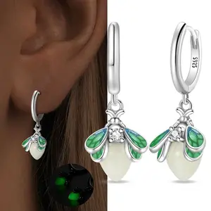 S925 Sterling Silver Original Jewelry Glowing Green Firefly Earrings Women's Fashion Jewelry Suitable for Daily Parties, Parties, Weddings, Wear DIY Holiday Birthday Gifts