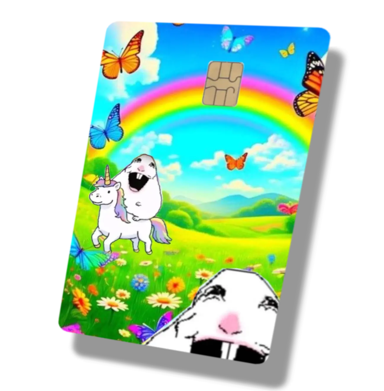 Goofy Hamster Rainbow Butterfly Meme Debit Card or Credit Card Sticker