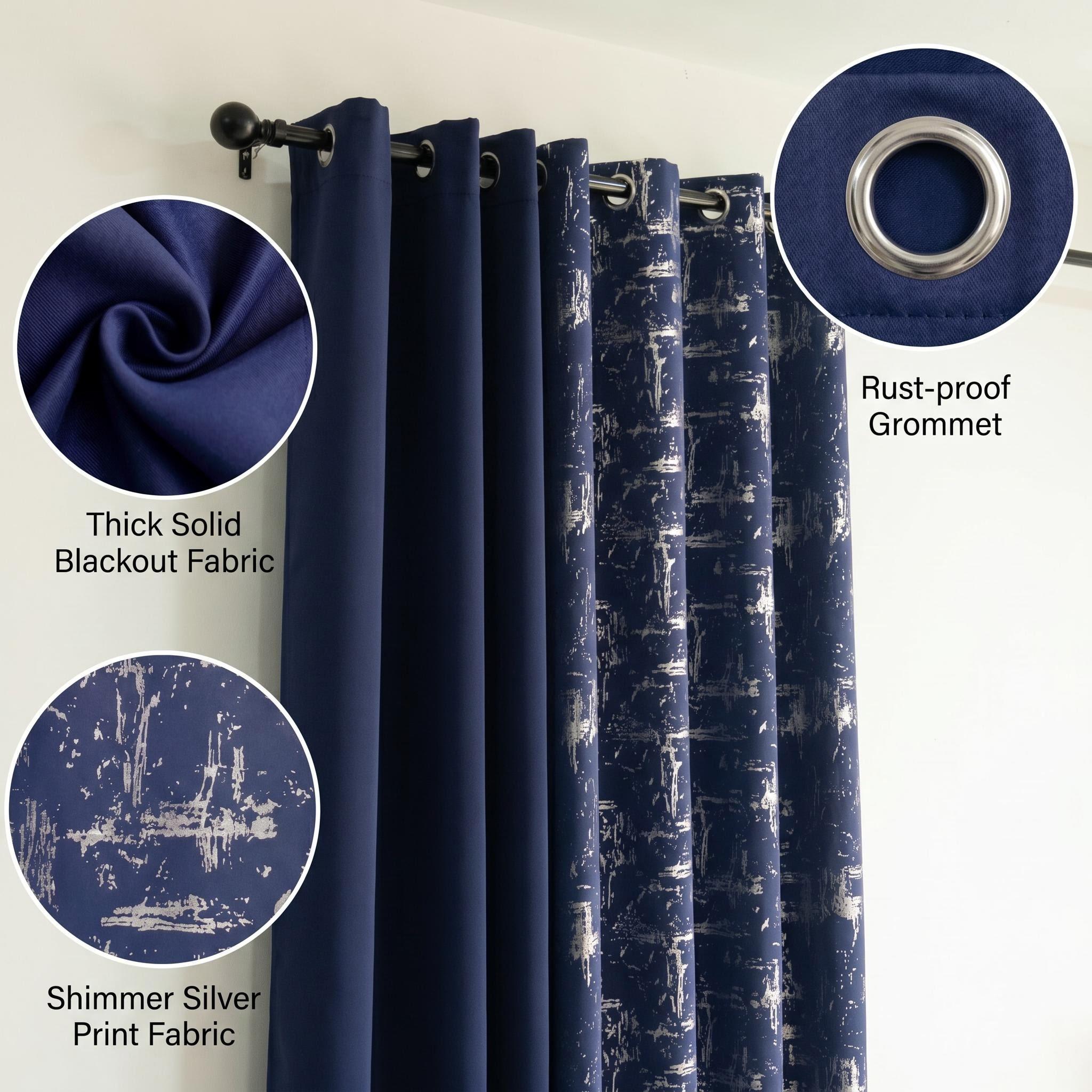 4-Panel 52"x84" Grommet Curtains Combo (2 Solid Blackout + 2 Foil Metallic Printed), Thermal Insulated Noise-Reducing Window Drapes, Room Darkening for Bedroom Living Room, Machine Washable QF222 & QF639, Blackout Curtains