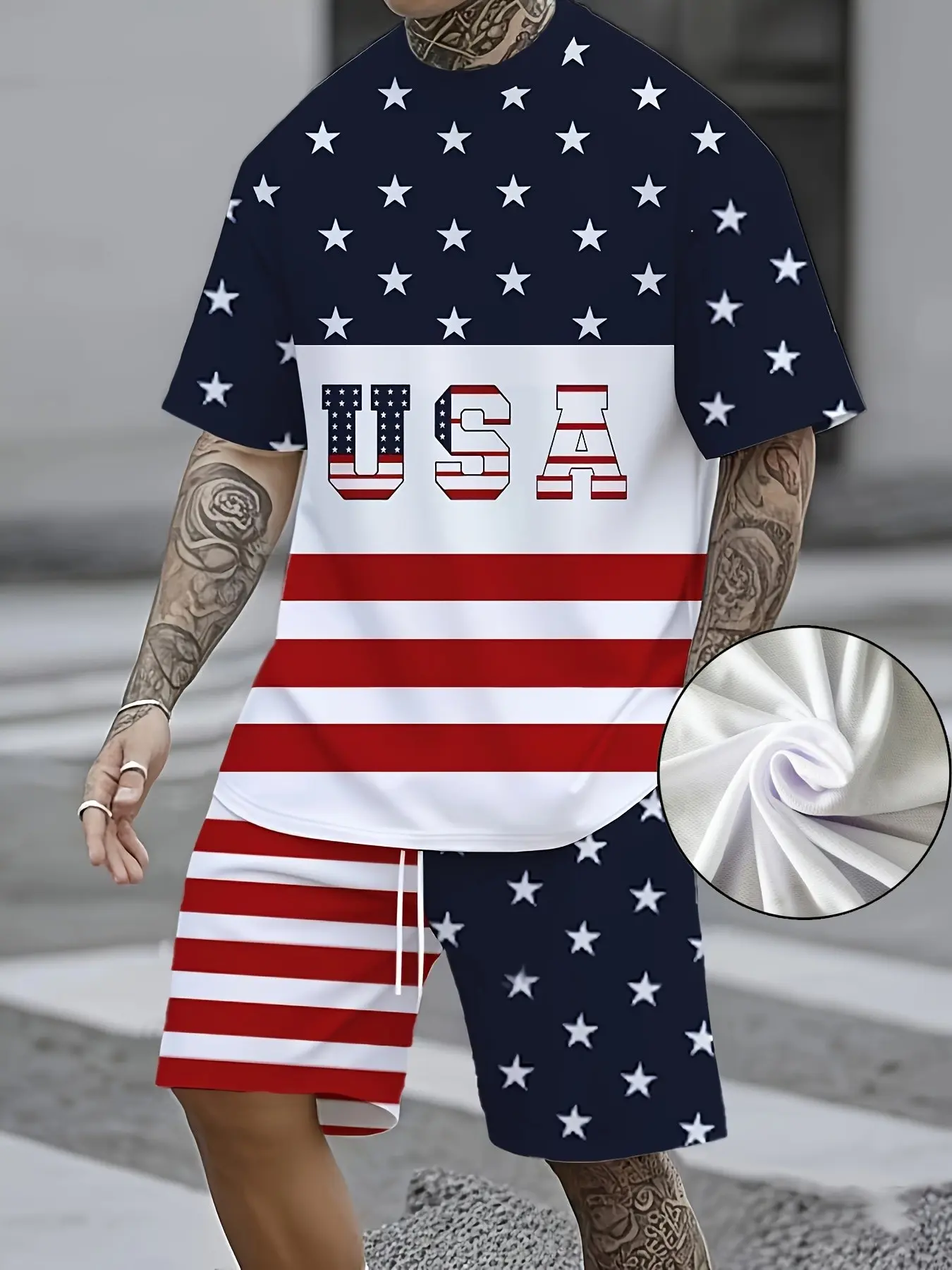 Men's fashionable casual sportswear set: 3D letter print crew neck T-shirt and drawstring shorts set. Comfortable, breathable, versatile, and suitable for outdoor activities, Menswear, Clothes
