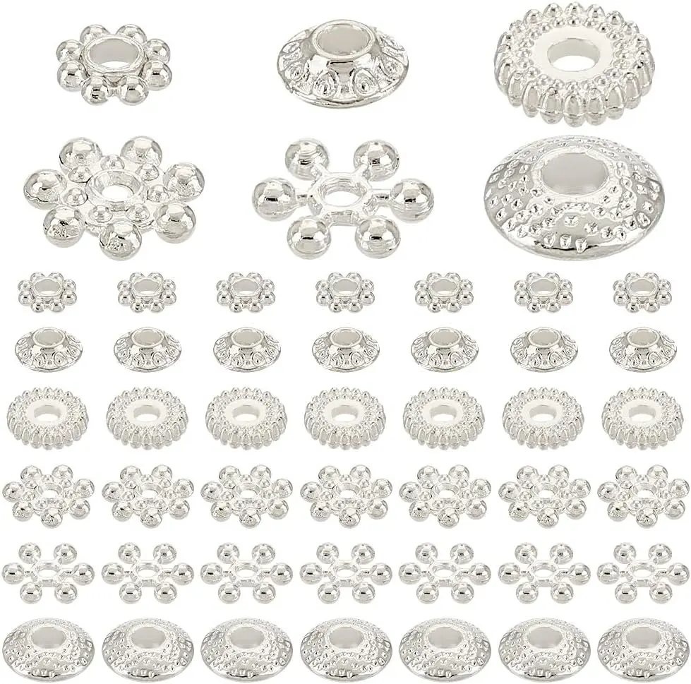 300 count 6 Styles Metal Spacer Bead,  Alloy Daisy Beads Bicone Flower Beads Flat Rondelle Snowflake Loose Beads Charms for Bracelet Necklace Earring  Making Supplies