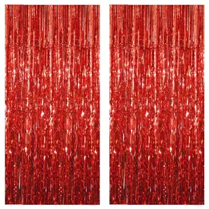 2 Packs 3.3×8.3ft Red Foil Fringe Streamers Metallic Tinsel Party Streamers for Birthday Graduation Baby Shower Decoration