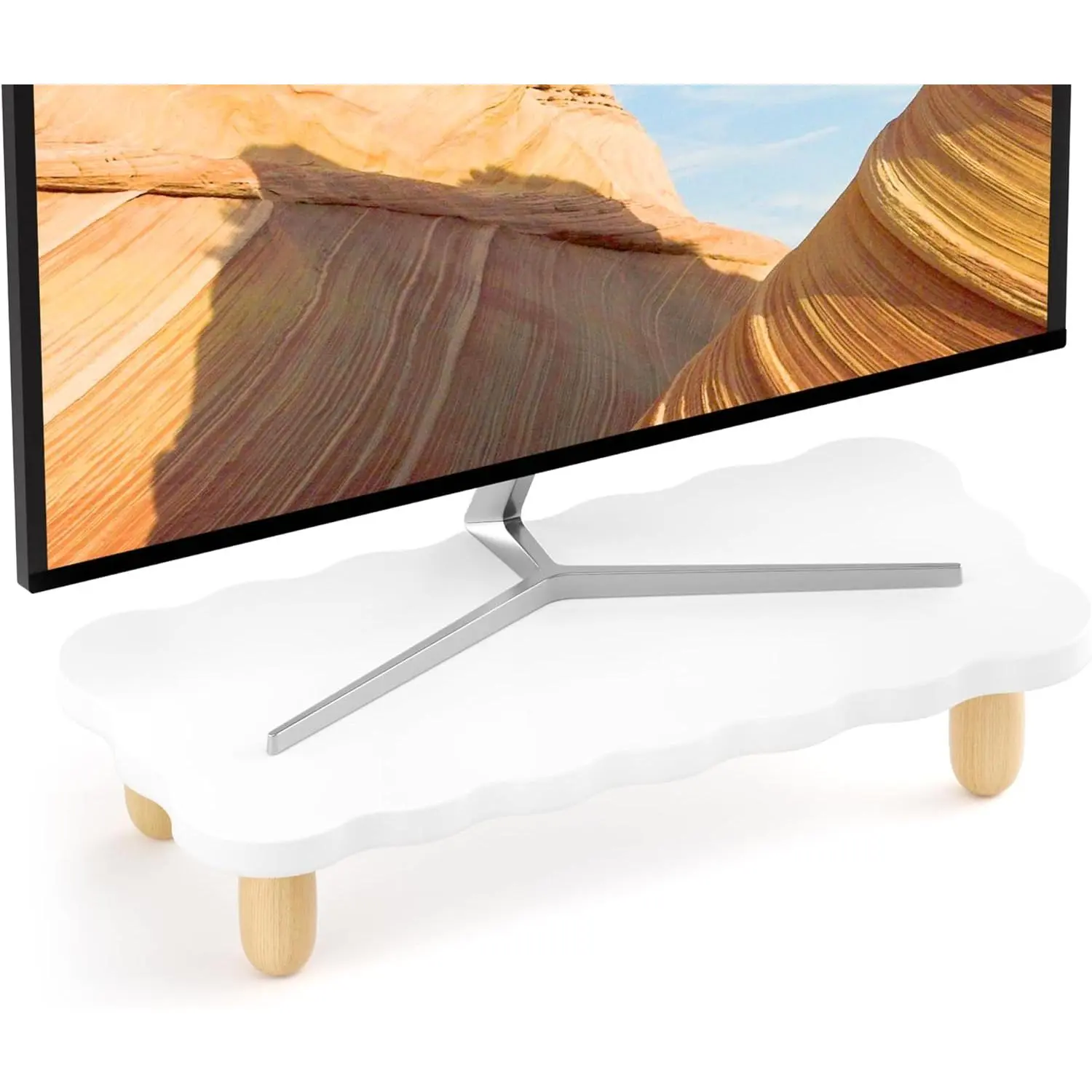 Stand Riser, Cookie-Shaped Sturdy  Computer  Stand for Desk,  Desk Stand, Multi-Purpose Desktop Organizer Riser for Computer, Laptop, Printer, TV,White
