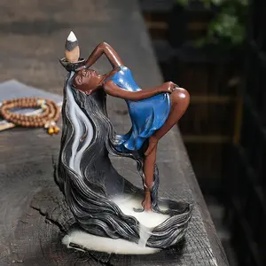 Resin Backflow Incense Burner, 1 Count Handmade Yoga Girl Design Incense Burner, Home Decoration Ornament for Living Room Bedroom Office, Freshener