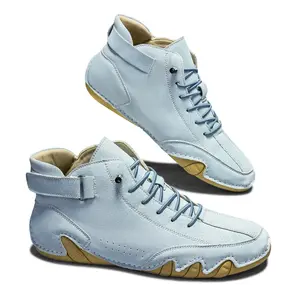 Men's Closed Black Leather High-Top Comfortable Driving Shoes - Flexible, Non-Slip Sole Walking Shoes, Casual Footwear