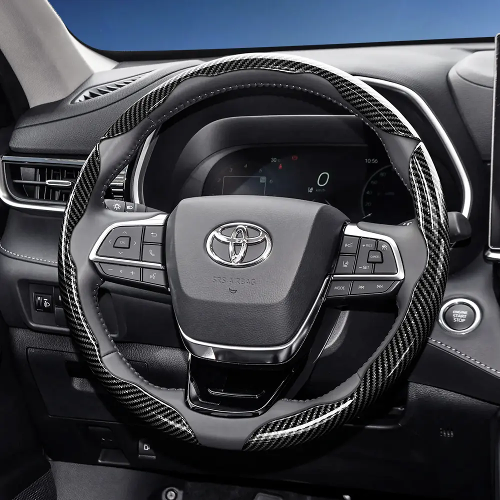 For TOYOTA Segmented Carbon Fiber Steering Wheel Cover, Automotive, Car Accessories, Interior, Sporty Style Non-Slip Comfortable Grip 2/3-Piece Set Quick-Install Design All-Season Compatibility For RAV4/Corolla/Hilux/Camry/Yaris/Corolla Cross/Highlander