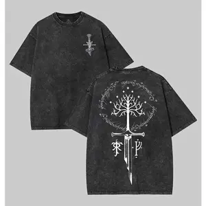 Men's Lord of the Rings Oversized Cotton Shortsleeve Sweatshirt - JRR Tolkien Middle Earth Distressed Vintage Round Neck Menswear Top with Bold Graphic Print, Casual Streetwear Gift