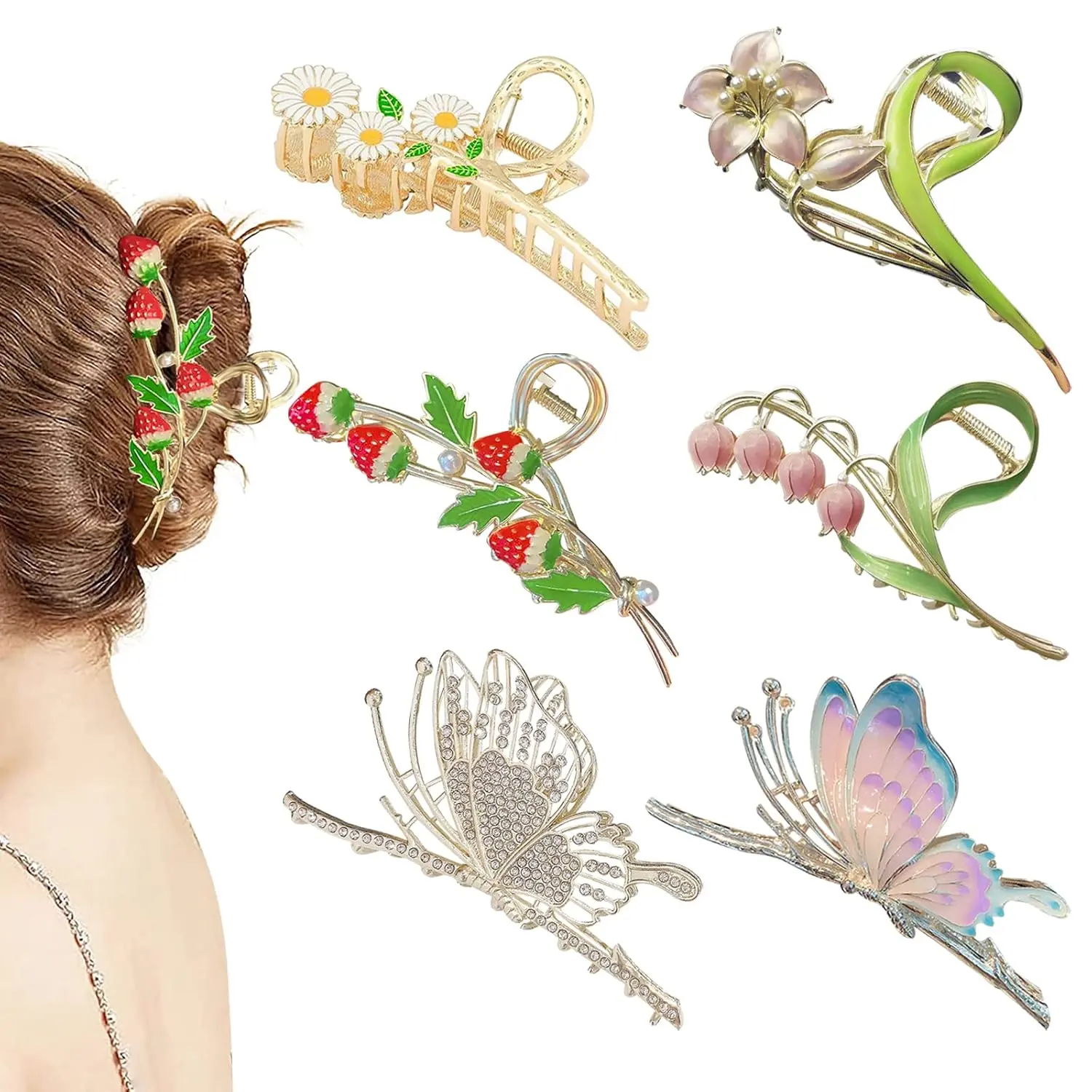 6 Pcs Hair Claw Clips for Women,Large Strong Metal Butterfly Hair Clips Set,Flower Hair Clips for Women Thick Hair,Christmas Party Gifts,Hand Tools Kits