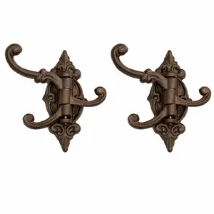 Cast Iron Swivel Wall Hook Bracket with 3 Hooks - Set of 2, 5.75"