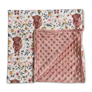 BL0011--western highland cow pink baby blanket 29*43 inches Cowgirl-Themed