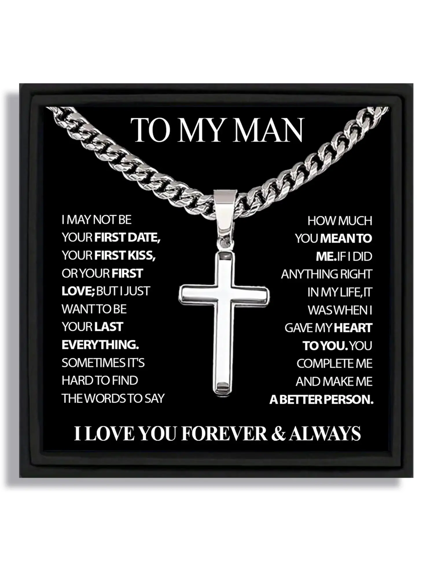 1 piece Valentine's Day gift for boyfriend silver cross design pendant Cuban chain Religious Necklace with blessing card and box Faith Necklace