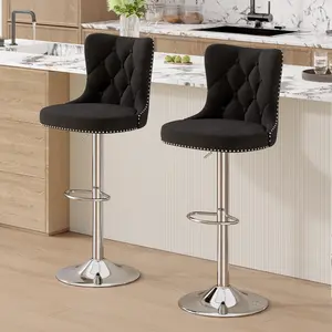 Counter Height Bar Stools Set Of 2, Adjustable Swivel Upholstered Counter Height Barstools With Back And Footrest, Stool Chair For Kitchen Counter Island Dining Room