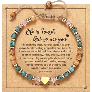Uplifting Gifts for Women, Natural Stone Bracelet with Motivational Card, Inspirational Thinking of You Present for Friend Sister Birthday Faith Wear Jewelry Summer Dainty Jewelry Trendy Jewellery Accessories Trendy Fashionable Accessories