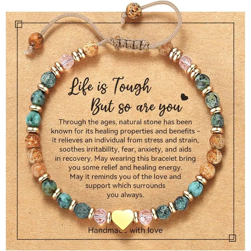 Genuine Stone Stackable Bracelets for Women, Beaded Bangles with Motivational Card, Uplifting Womens Gifts for Daily Wear, Trendy Fashionable Accessories, Gifts For Women, Genuine Stones