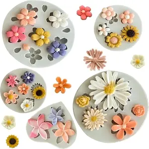 5Pcs Silicone Daisy Flower Molds for Chocolate Fondant Polymer Clay Resin Soap Ice Cube Jello Baking Cake Cupcake Decorating
