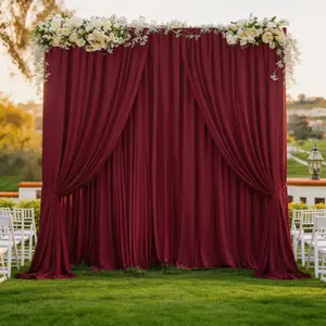 Burgundy Party Backdrop Drapes 5ft x 10ft 4 Pcs, Soft Polyester with Liquid-Like Movement for Wedding Reception, Christmas, Valentine’s, Engagement Photography