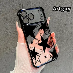 Cool Five-Pointed Star Pattern Phone Case for iPhone 17 Pro Max 16 15 Plus Air 14 13 12 11 E Electroplated Four-Corner Anti-Fall Protection Cellphone Cover