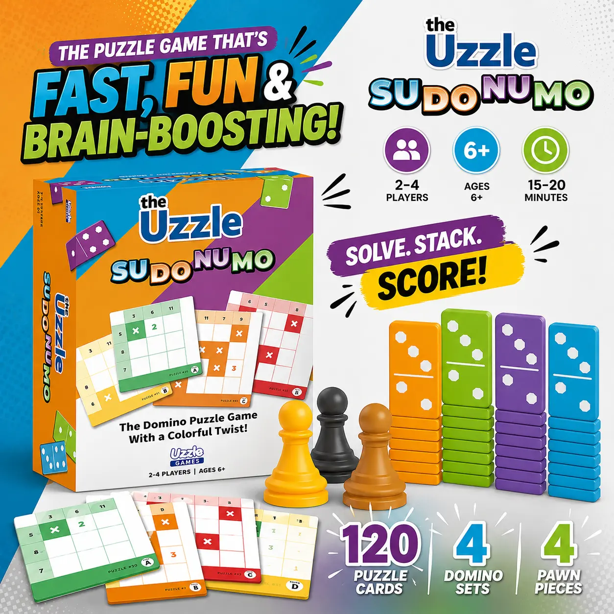 Uzzle Games Sudonumo Domino Puzzle Game – Fast-Paced Domino Puzzle Game | Ages 6+ | Math & Logic Board Game