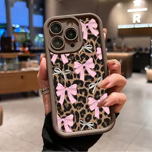 Phone Case for iPhone 17 Pro Max 16 Plus 15 14 13 12 11 Air E Fashion Bowknot Leopard Pattern  Drop Protection Shockproof Soft Silicone Smartphone Cover Protective Cellphone Casing