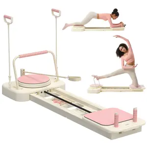 HOTWAVE Portable Pilates Reformer, 7-in-1 Pilates Board for Home Gym, Foldable Machine with High-Strength Steel Rails 440lbs Max Capacity, Adjustable 20lbs & 60lbs Resistance Bands, Professional Full-Body Sculpting Equipment Summervibes