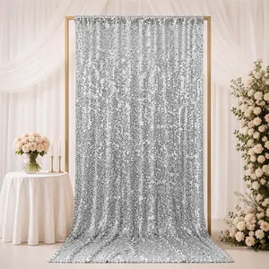 Large Payette Sequin Backdrop Curtain Silver 5ft x 12ft - Big Round Sequin Event Photography Panel with Rod Pocket