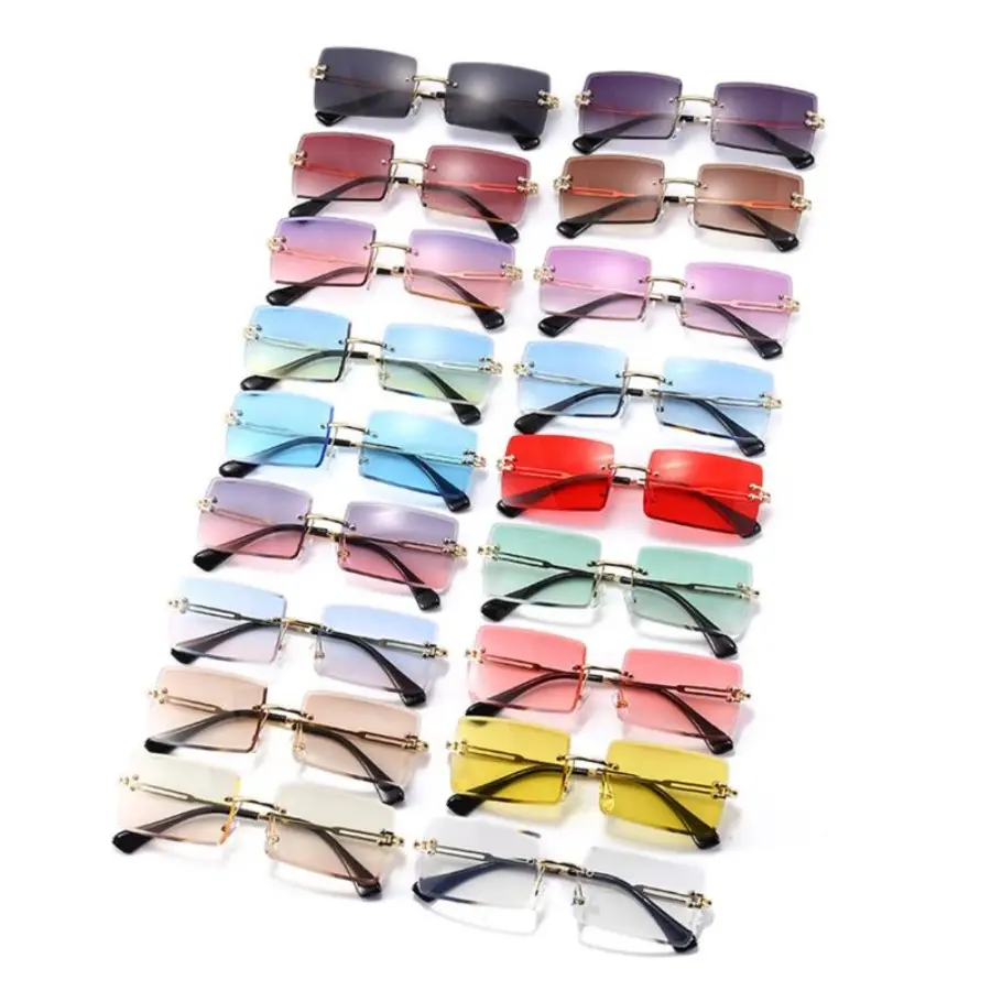 Womens Sunglasses, Vintage Rectangle Polyamide Semi Rimless Statement Frame in Burgundy, Fashion Eyewear with Gradient UV400 & Blue Light Blocking Lens