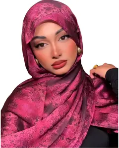 Women's Hijab Watercolor Printed Silk Satin Shawl Scarf 180 x 85 cm (70 inches) High-Quality 100% Polyester Lightweight Design for Versatile Wear