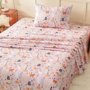 Twin sheet set for girls ages 3–5, 3-piece toddler bed sheet set made of soft brushed microfiber bedding, deep pocket design, wrinkle-resistant and fade-resistant, cute cat designs