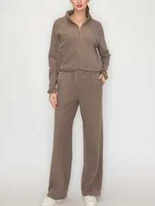 Zip-Up Jacket & Wide Leg Joggers Fleece Set