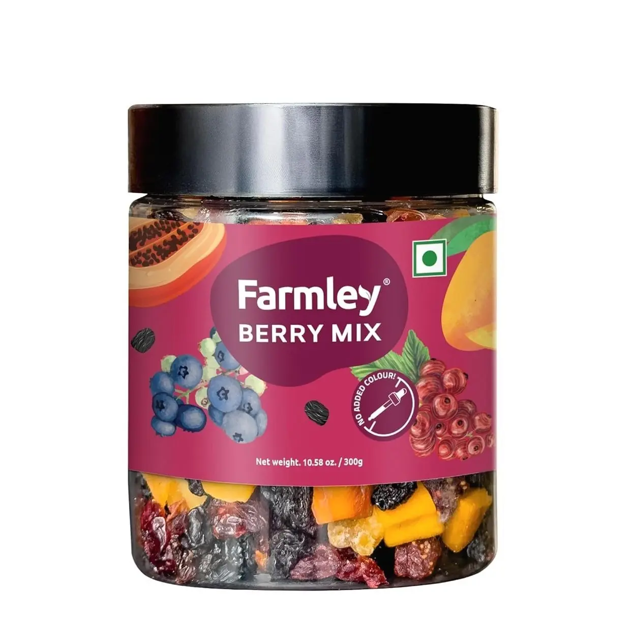 Farmley's Berry Mix | 8-in-1 Mixed Berries | Black Raisin, BlackCurrant, Peach, Papaya, Mango, Blueberry, Strawberry, Cranberry | 10.5 oz