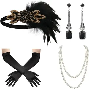 1920s Great Gatsby Accessories Set for Women, Flapper Headband Headpiece Roaring 20s Costume Accessories Set