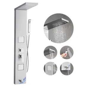 Shower Panel Tower System: Stainless Steel Column, Rainfall Shower Head, Massage Jets, and 5 Modes, Waterfall Spa Experience, Wall-Mounted Multi-Function Shower Panel for Modern Bathroom Renovation