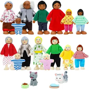 20 Pieces Wooden Dollhouse Family Set Mini People Figures Dog Cat Pretend Play Toy Accessories for Doll House