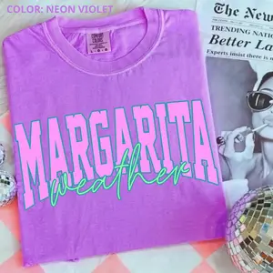 Comfort Colors Margarita Weather Distressed T-shirt, Trendy Summer Tee, Aesthetic Beach Vacation Shirt, Funny Summer Graphic Tee for Women