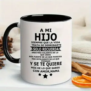 1pc Inspirational "Hijo & Hija" 11oz Ceramic Coffee Mug with Heartfelt Message - Microwave Safe, Reusable High-Quality Cup, Perfect Gift for Birthdays, Holidays, Home Decor, or Daily Use, Comfortable C-Handle Design, Coffee Bar Accessories
