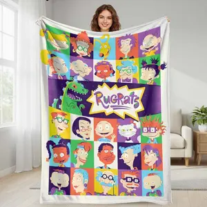 Colorful Cartoon Collage Flannel Blanket  Vibrant Character Art Print Pattern  Soft Warm Cozy Lightweight Decorative Bedding Throw  Perfect for Sofa Bedroom Living Room Office Gift Home Decor Use summerwins