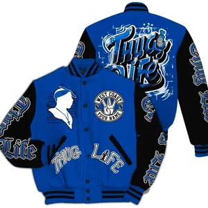 Varsity Jacket To Match Hyper Royal 12s - Free Thug Living Custom Name Baseball Varsity Jacket All Over Print 2LT