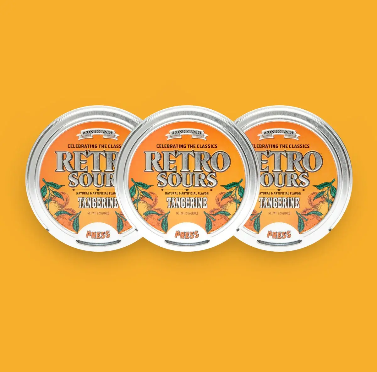Retro Sours | Hard Tangy Candy | Brought To You By Iconic Candy  ( Tangerine Pack of 3 )
