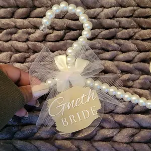 Pearl bride hanger with custom hanger tag, bridal hanger, custom White White White Hanging