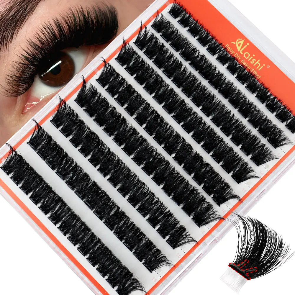 Ailaishi 150D/200D Self-Adhesive Cluster Lashes117/90 Clusters-NoGlue, Individual, Press-On FalseEyelashes, Mixed Lengths, DIY Eyelash Extensions withTweezers, Beginner-Friendly Easy Application