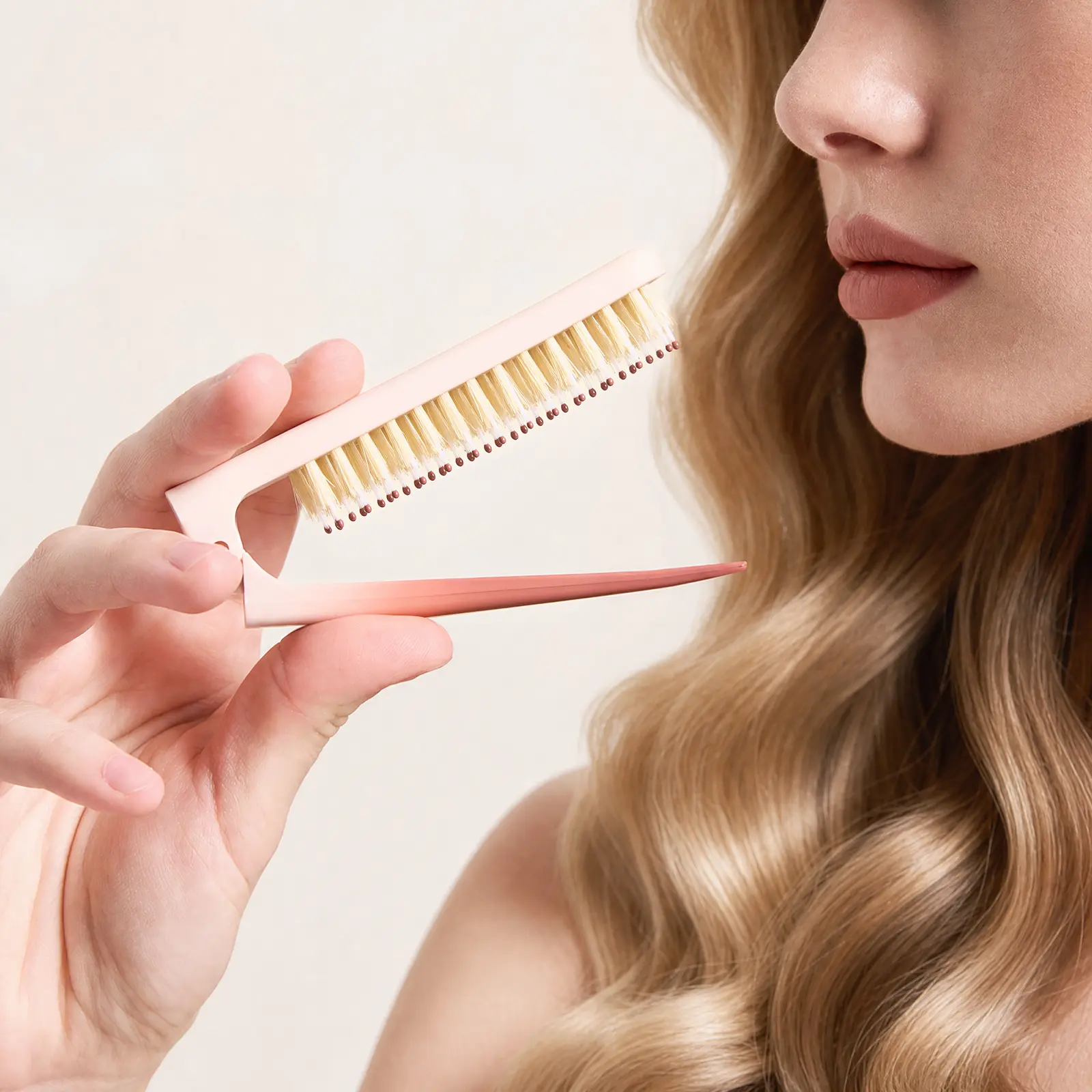 RHOS Mini Slick Back Hair Brush | Boar Bristle Edge Brush with Rat Tail Comb for Flyaways, On-the-Go Styling, Portable, Folding Hair Parting Comb