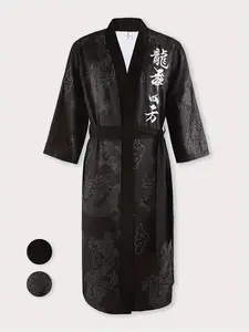 Men's dragon dance in four-faced print robes