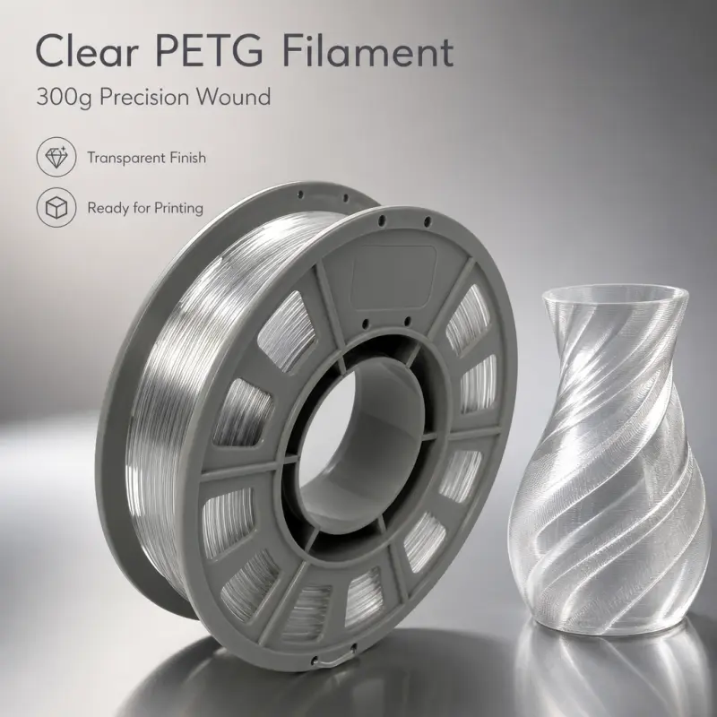 Transparent PETG 3D Printer Filament (300g, 1.75mm) - Smooth, Low Warping, High Toughness, Precision Wound 3D Printing Supplies for FDM Printers, DIY Crafts, Functional Transparent Parts