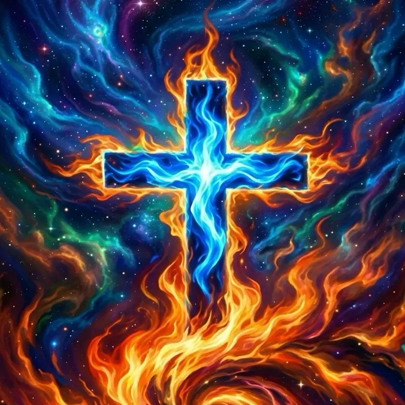 Spectral Faith: Series 1 - Vibrant Flame Cross Canvas