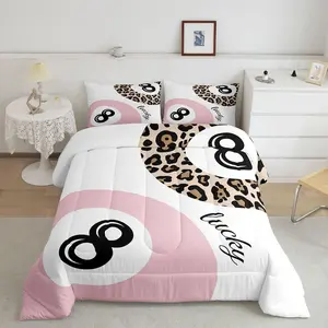 Funky Lucky 8 Ball Bedding Set,Boys Girls Preppy Leopard Print Comforter Set,Lucky 8 Ball Cheetah Quilt Y2K Trendy Preppy Duvet Insert Room Decor Aesthetic