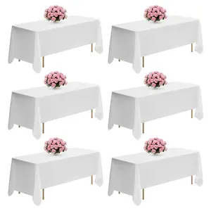 【Summervibes】VEVOR White Tablecloths for Rectangle Tables, 6 Pack, 70 x 120 Inches, Reusable and Machine Washable Table Clothes, Wrinkle-Resistant Polyester Fabric Table Covers for Wedding, Party, Banquet