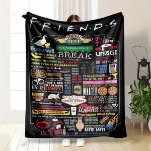 Friends Inspired Flannel Blanket Central Perk Quotes Print Soft Cozy Throw with Colorful Iconic Design Perfect for Sofa Bed Office, Ultra Soft No Shed Flannel Fleece Throw Blanket - Machine Washable Cozy Blanket for Travel and Camping